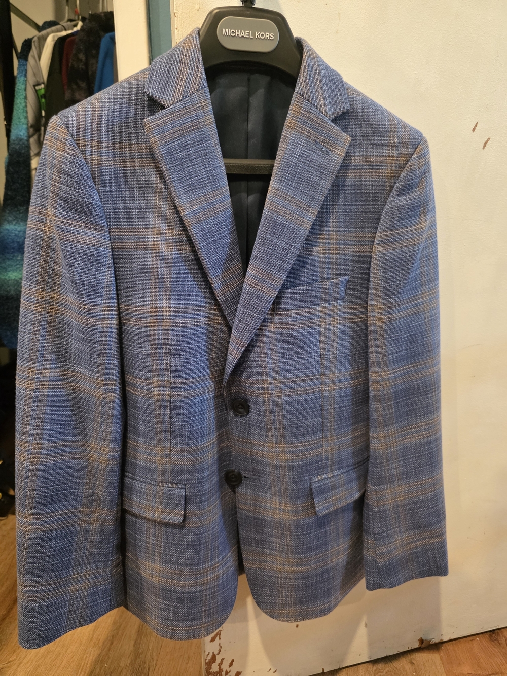 Michael Kors Blue and Brown Plaid Boy's Sport Coat